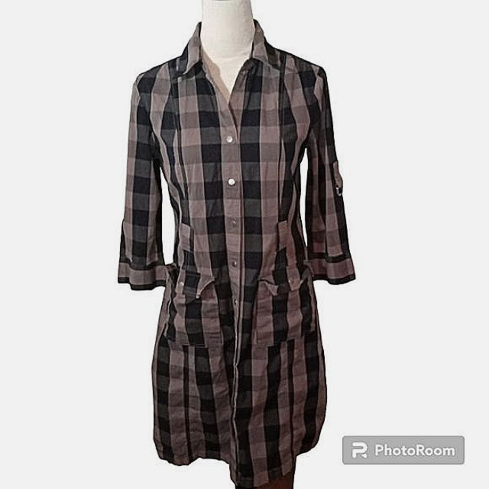 Converse Plaid Black and Dark Khaki Shirt Dress Size M
